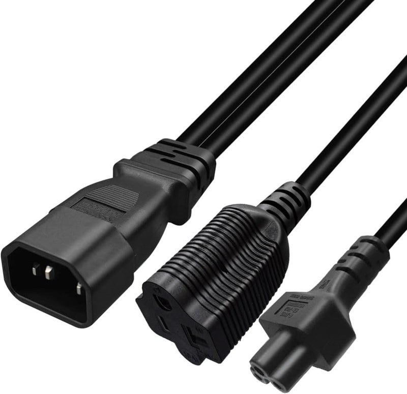 TEWOXIN IE320 C14 to C5 + NEMA 5-20R Y Splitter Power Cord Power Cable for Laptop Computer Printer Monitor AC Adapter（1FT/0.3M - Image 4